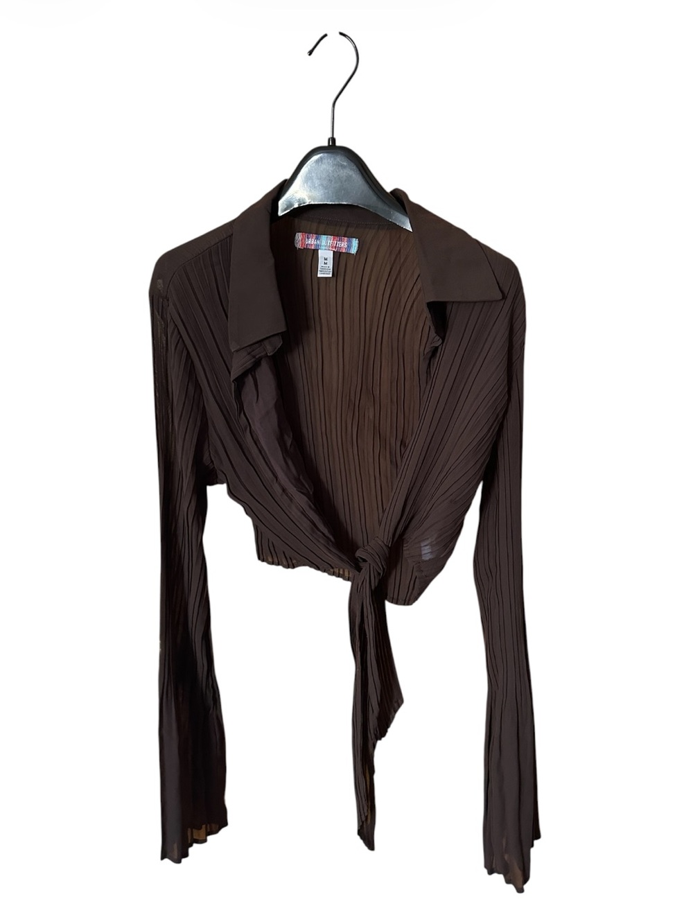 Urban Outfitters Brown Pleated Tie-Front Blouse